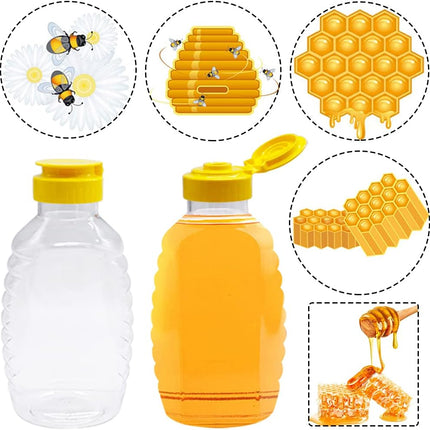 8 Pack 16oz Clear Plastic Honey Bottles,Refillable Food Grade Honey Container,Squeeze Honey Bottle With Leak Proof Flip-Top Caps for Storing and Dispensing.