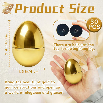 30 Pcs Gold Easter Eggs,2.3" Bulk Plastic Metallic Empty Easter Eggs,Fillable Shiny Golden Easter Egg for Easter Hunt Supplies,Basket Stuffers,Party Favor.