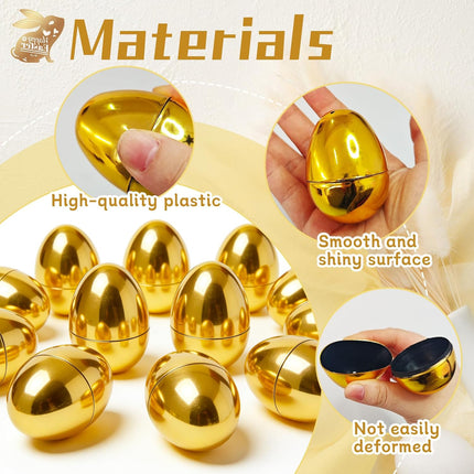 30 Pcs Gold Easter Eggs,2.3" Bulk Plastic Metallic Empty Easter Eggs,Fillable Shiny Golden Easter Egg for Easter Hunt Supplies,Basket Stuffers,Party Favor.