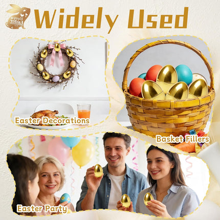 30 Pcs Gold Easter Eggs,2.3" Bulk Plastic Metallic Empty Easter Eggs,Fillable Shiny Golden Easter Egg for Easter Hunt Supplies,Basket Stuffers,Party Favor.