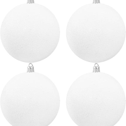 Large 4 in White Glitter Christmas Ornament Balls(4 Pcs),Xmas Sequin Christmas Ball,White Sparkly Hanging Ball Ornament for Tree Home Wedding Party Decor,Winter Theme Tree Decoration.