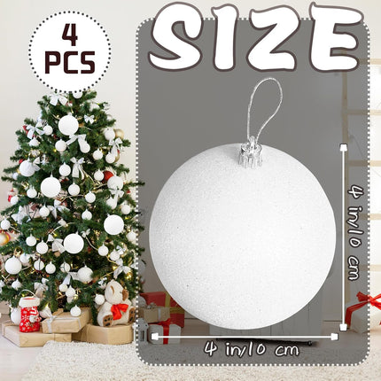 Large 4 in White Glitter Christmas Ornament Balls(4 Pcs),Xmas Sequin Christmas Ball,White Sparkly Hanging Ball Ornament for Tree Home Wedding Party Decor,Winter Theme Tree Decoration.