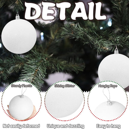 Large 4 in White Glitter Christmas Ornament Balls(4 Pcs),Xmas Sequin Christmas Ball,White Sparkly Hanging Ball Ornament for Tree Home Wedding Party Decor,Winter Theme Tree Decoration.