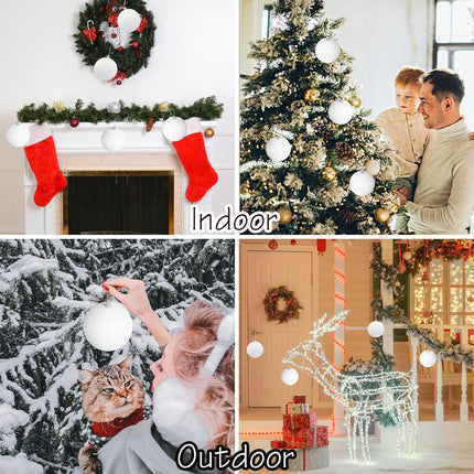 Large 4 in White Glitter Christmas Ornament Balls(4 Pcs),Xmas Sequin Christmas Ball,White Sparkly Hanging Ball Ornament for Tree Home Wedding Party Decor,Winter Theme Tree Decoration.