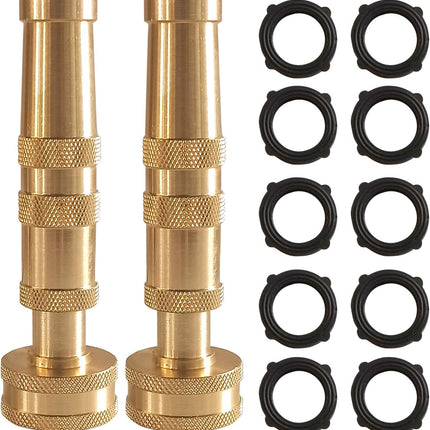 Adjustable Twist Hose Nozzle, 4" Heavy-Duty Brass Hose Nozzle with 10 Garden Hose Rubber Washers, 2 Pack.