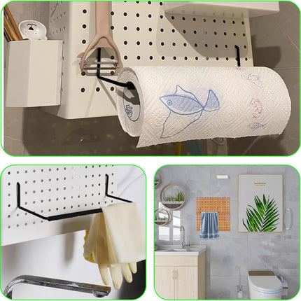 2 Pack Pegboard Towel Holder Pegboard Hooks for Paper Towels, Kitchen Towels, Stickers, Tapes Great Peg Board Organizer Accessories for Workshop, Garage, Kitchen.