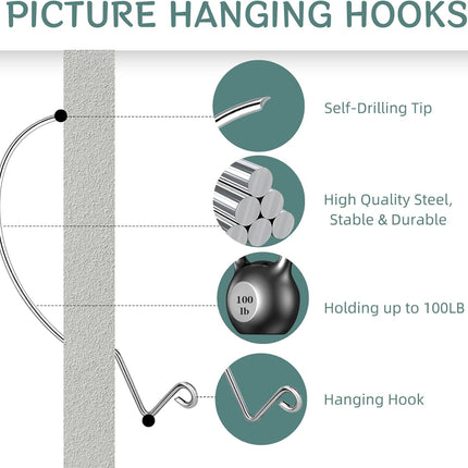 30Pcs Picture Hanger Hooks Super Hooks for Hanging Drywall Picture Hanging Hooks Heavy Duty Wall Hooks for Hanging Pictures, Photos, Frames, Planters, Art, Clock.