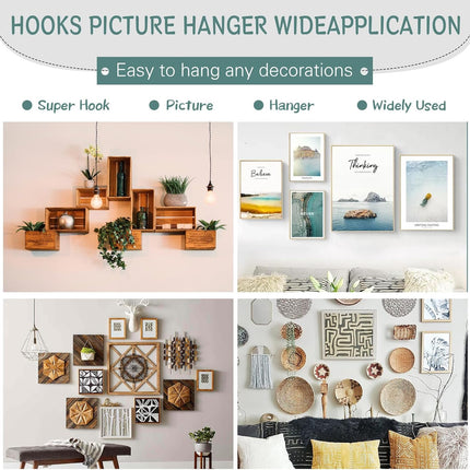 30Pcs Picture Hanger Hooks Super Hooks for Hanging Drywall Picture Hanging Hooks Heavy Duty Wall Hooks for Hanging Pictures, Photos, Frames, Planters, Art, Clock.