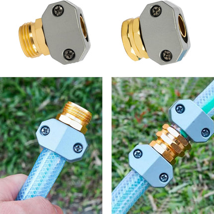 Garden Hose Repair Kit, 2 Sets Aluminum Alloy Garden Hose End Mender, Male and Female Water Hose Repair Fittings, Fit 5/8" and 3/4" Connector, with 4 Extra Hose Washers.