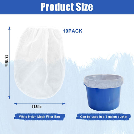 Paint Strainer Bag, 1 Gallon Paint Filter Strainer with Elastic Drawstring, Nylon Mesh Filter White Fine Mesh Bag for Paint Gardening, 10 Pack.