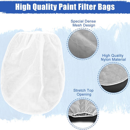 Paint Strainer Bag, 1 Gallon Paint Filter Strainer with Elastic Drawstring, Nylon Mesh Filter White Fine Mesh Bag for Paint Gardening, 10 Pack.
