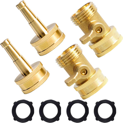 2 Set Heavy Duty Brass Hose Nozzle, Pressure Jet Nozzle with Hose Shutoff Valve, 3/4" GHT Nozzles for Garden Hose, Car Wash, Extra 4 Rubber Washers.
