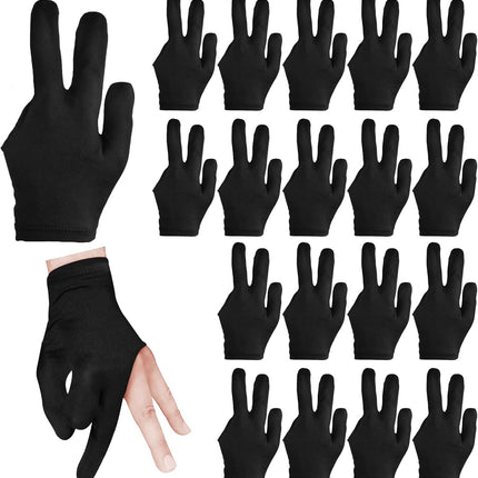3 Fingers Pool Gloves 20Pcs Billiard Glove Universal Cue Sports Gloves Pool Left Right Hand Gloves Breathable Elastic Show Gloves Sport Gloves for Billiard Accessories, Black.