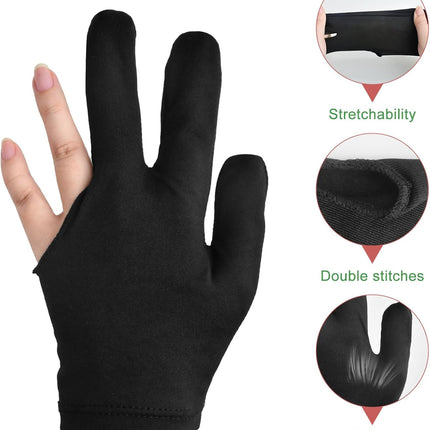 3 Fingers Pool Gloves 20Pcs Billiard Glove Universal Cue Sports Gloves Pool Left Right Hand Gloves Breathable Elastic Show Gloves Sport Gloves for Billiard Accessories, Black.