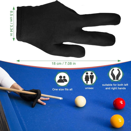 3 Fingers Pool Gloves 20Pcs Billiard Glove Universal Cue Sports Gloves Pool Left Right Hand Gloves Breathable Elastic Show Gloves Sport Gloves for Billiard Accessories, Black.