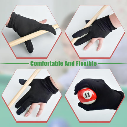 3 Fingers Pool Gloves 20Pcs Billiard Glove Universal Cue Sports Gloves Pool Left Right Hand Gloves Breathable Elastic Show Gloves Sport Gloves for Billiard Accessories, Black.