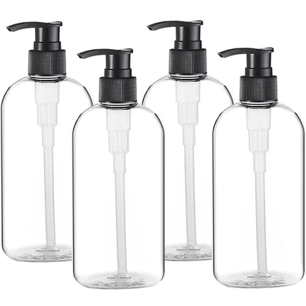Empty Plastic Pump Bottles Dispenser 4 Pack 16oz/500ml Portable Clear BPA-Free Cylinder Shampoo Loti Hand Pump Bottle Durable Refillable Ctainers.