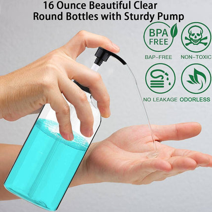 Empty Plastic Pump Bottles Dispenser 4 Pack 16oz/500ml Portable Clear BPA-Free Cylinder Shampoo Loti Hand Pump Bottle Durable Refillable Ctainers.