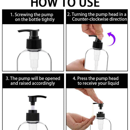 Empty Plastic Pump Bottles Dispenser 4 Pack 16oz/500ml Portable Clear BPA-Free Cylinder Shampoo Loti Hand Pump Bottle Durable Refillable Ctainers.