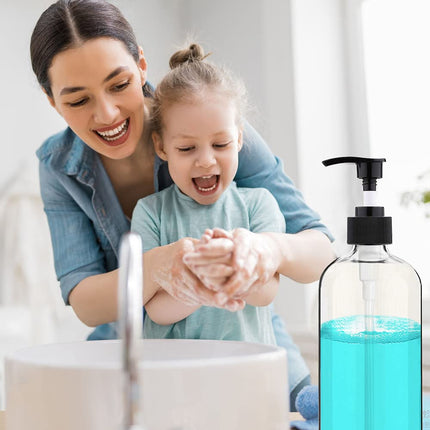 Empty Plastic Pump Bottles Dispenser 4 Pack 16oz/500ml Portable Clear BPA-Free Cylinder Shampoo Loti Hand Pump Bottle Durable Refillable Ctainers.
