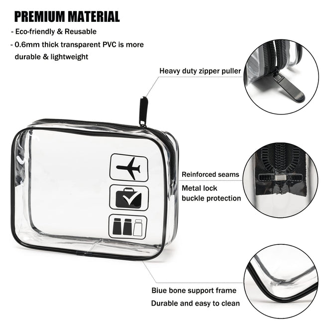 MODENGKGJIAN TSA Approved Toiletry Bag, 3 Pcs Clear Toiletries Bags Quart Size Travel Makeup Cosmetic Bag for Women Men, Carry  Airport Airline Compliant Bag (Black).