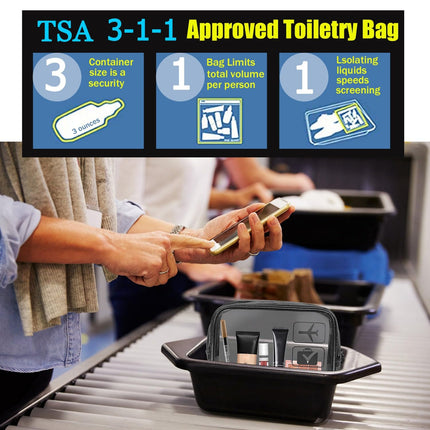 MODENGKGJIAN TSA Approved Toiletry Bag, 3 Pcs Clear Toiletries Bags Quart Size Travel Makeup Cosmetic Bag for Women Men, Carry  Airport Airline Compliant Bag (Black).