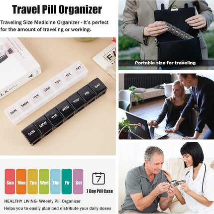 7 Pack TSA Approved Travel Luggage Tag and 2 Pack Weekly Pill Organizer.