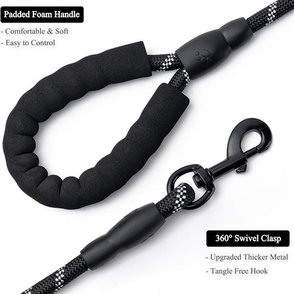 2 Pack Dog Leash, 4/5//6 FT Heavy Duty Nyl Rope Pet Leashes with Comfortable Padded Handle, Reflective Dog Leashes for Small Medium and Large Dogs (5FT-1/2,Black/Black).