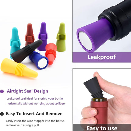 Wine Stoppers Beverage Bottle Sealer Soft Silice Wine Bottle Stoppers Corks with Grip Top for Keeping Wine Champagne Fresh, 8 Pack.