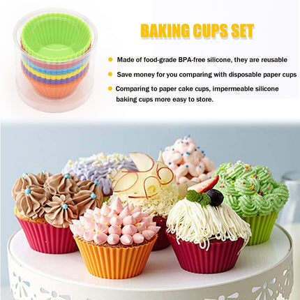 Silice Cupcake Baking Cups 24 Pack, Reusable & N-stick Muffin Cupcake Liners Holders Set for Party Halloween Christmas, Easy Clean Pastry Muffin Molds（Pack of 24,Multicolor）.