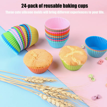 Silice Cupcake Baking Cups 24 Pack, Reusable & N-stick Muffin Cupcake Liners Holders Set for Party Halloween Christmas, Easy Clean Pastry Muffin Molds（Pack of 24,Multicolor）.