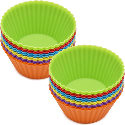 Silice Cupcake Baking Cups 24 Pack, Reusable & N-stick Muffin Cupcake Liners Holders Set for Party Halloween Christmas, Easy Clean Pastry Muffin Molds（Pack of 24,Multicolor）.