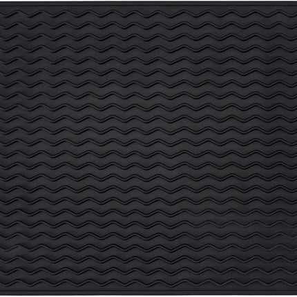 Silice Dish Drying Mat, N-Slip Easy Clean Sink Mat Large Heat-resistant Dish Drainer Mat for Kitchen Counter, Sink, Refrigerator or Drawer liner (16" x 12", BLACK).