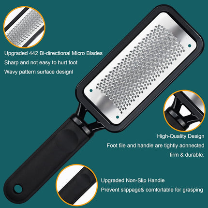 Foot Rasp Foot File, 2 Pcs Stainless Steel Pedicure Callus Remover for Feet, Professial Foot Care Tools for Pedicure to Removes Hard Skin Corns for Dry and Wet Feet.