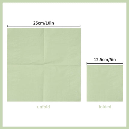 100 Pack Cocktail Napkin 2-Ply Dessert Napkins Folded 5 x 5 Inches Disposable Napkins for Dinner Wedding Birthday Party Bridal Anniversary Recepti Event (100, Sage-Green).