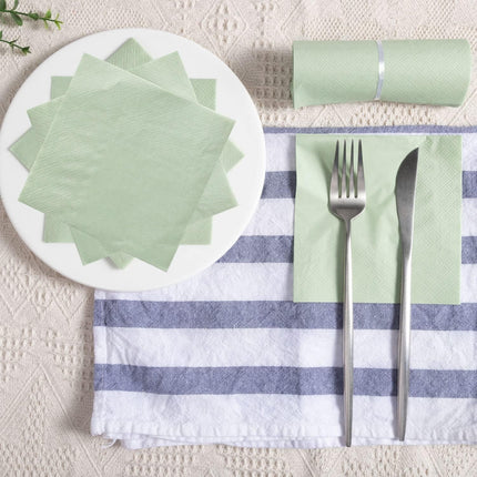 100 Pack Cocktail Napkin 2-Ply Dessert Napkins Folded 5 x 5 Inches Disposable Napkins for Dinner Wedding Birthday Party Bridal Anniversary Recepti Event (100, Sage-Green).