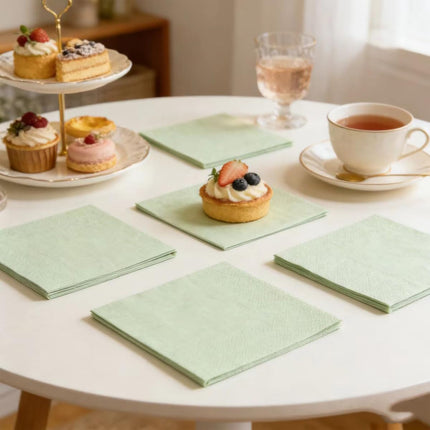 100 Pack Cocktail Napkin 2-Ply Dessert Napkins Folded 5 x 5 Inches Disposable Napkins for Dinner Wedding Birthday Party Bridal Anniversary Recepti Event (100, Sage-Green).