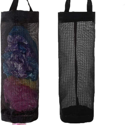 Plastic Bag Holder, Grocery Bag Holder Mesh Hanging Storage Bag Dispenser (Black 2 Packs).