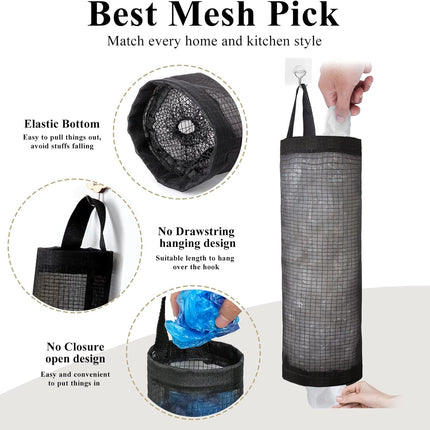 Plastic Bag Holder, Grocery Bag Holder Mesh Hanging Storage Bag Dispenser (Black 2 Packs).