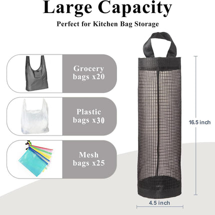 Plastic Bag Holder, Grocery Bag Holder Mesh Hanging Storage Bag Dispenser (Black 2 Packs).