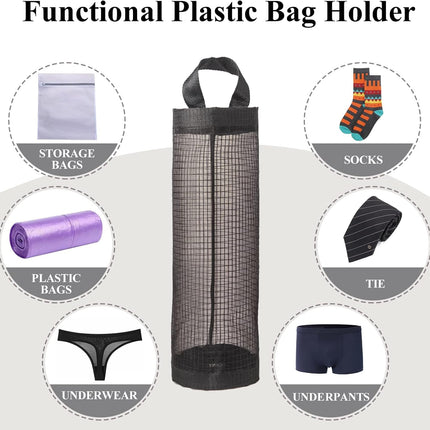 Plastic Bag Holder, Grocery Bag Holder Mesh Hanging Storage Bag Dispenser (Black 2 Packs).