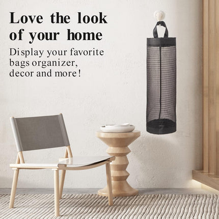 Plastic Bag Holder, Grocery Bag Holder Mesh Hanging Storage Bag Dispenser (Black 2 Packs).