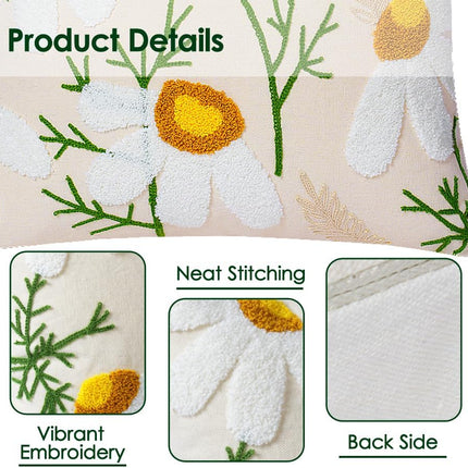 Embroidered Throw Pillow Covers, Soft Pillow Cases Couch Pillow Covers with Zipper, Decorative Cushi Covers for Sofa Living Room Couch Bed,18x18 inch (Daisy).