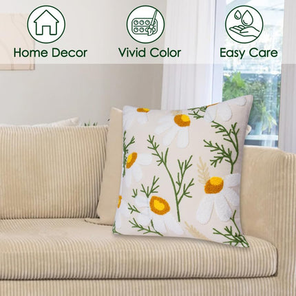 Embroidered Throw Pillow Covers, Soft Pillow Cases Couch Pillow Covers with Zipper, Decorative Cushi Covers for Sofa Living Room Couch Bed,18x18 inch (Daisy).