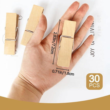 Clothes Pins, Sturdy and Heavy Duty Natural Wood Clips Wooden Clothespins for Hanging Clothes Photo Pictures Crafts Small Classroom Decorative Peg, 30 PCS.