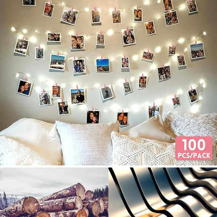 Mini Clothes Pins for Photo, Sturdy Natural Wooden Clothespins 150 Pcs 1 Inch with 33 FT Jute Twine, Small Clips for Crafts Display Baby Shower Game Hanging Decorative Pictures Weddings, Pink.