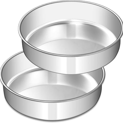 8 Inch Cake Pan Set of 2, Stainless Steel Round Layer Cake Baking Pans Tins, Non-Toxic & Healthy, Leak-proof & Easy Clean & Dishwasher Safe.