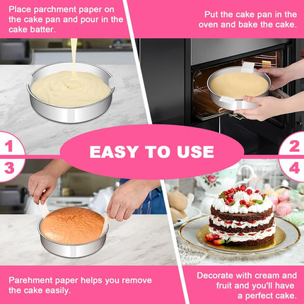 8 Inch Cake Pan Set of 2, Stainless Steel Round Layer Cake Baking Pans Tins, Non-Toxic & Healthy, Leak-proof & Easy Clean & Dishwasher Safe.
