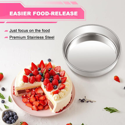 8 Inch Cake Pan Set of 2, Stainless Steel Round Layer Cake Baking Pans Tins, Non-Toxic & Healthy, Leak-proof & Easy Clean & Dishwasher Safe.