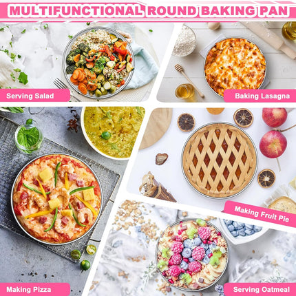 8 Inch Cake Pan Set of 2, Stainless Steel Round Layer Cake Baking Pans Tins, Non-Toxic & Healthy, Leak-proof & Easy Clean & Dishwasher Safe.